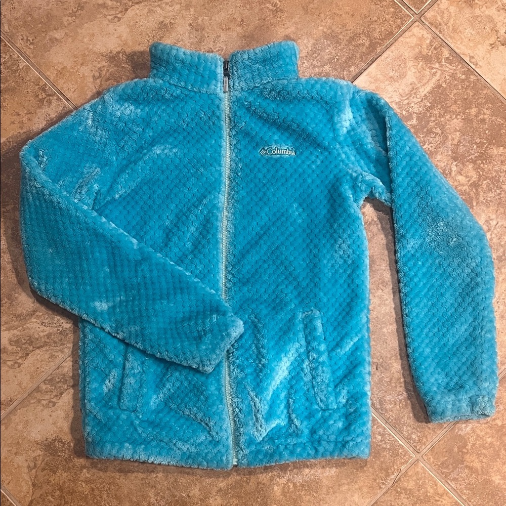 Columbia Girls Plush Fleece Jacket – Aqua Blue (Size Large)